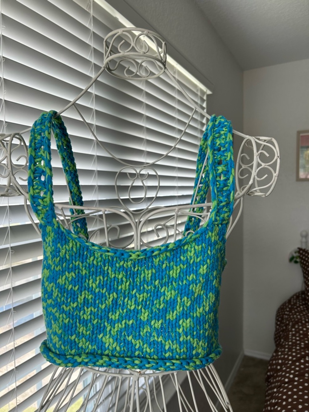 Urban Outfitters Blue and Lime Green Chunky Knit Tank Top